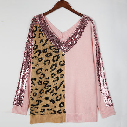 Wild Glam Two Toned Leopard Print Sequined Sweater