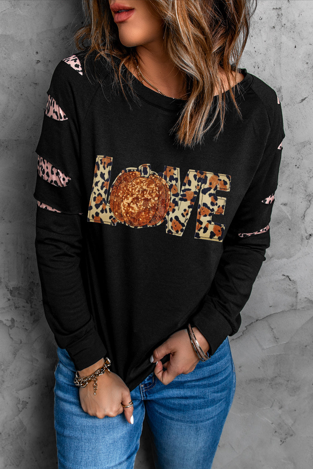 Sequin Leopard Long Sleeve Sweatshirt