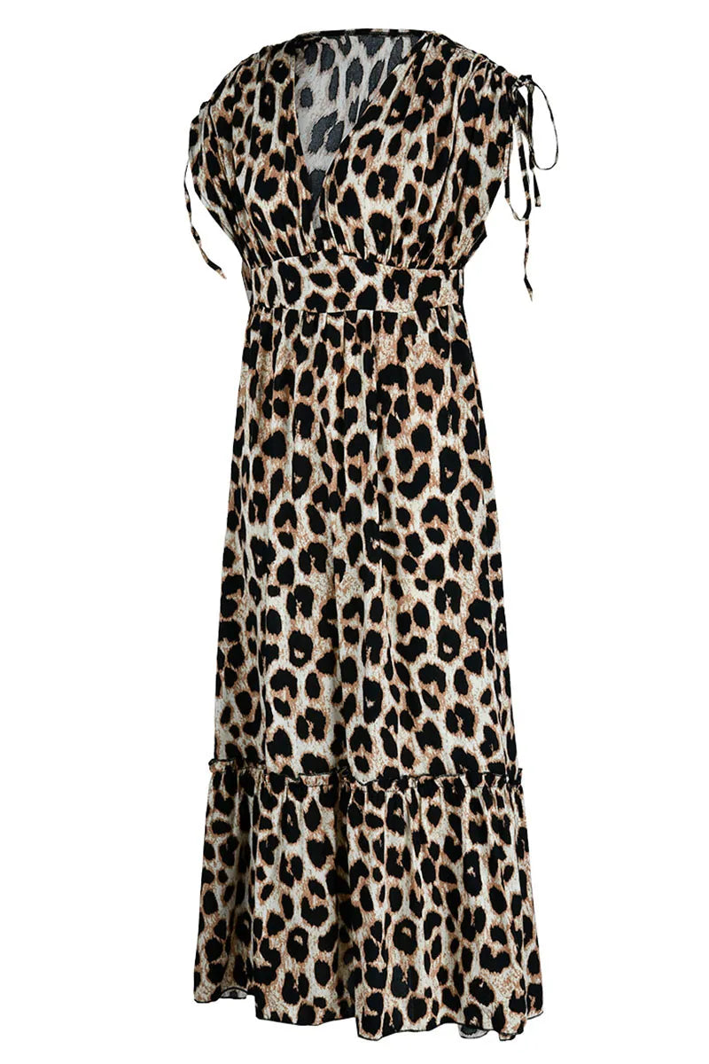 The Chloe Deep V Neck Leopard Print Maxi Dress