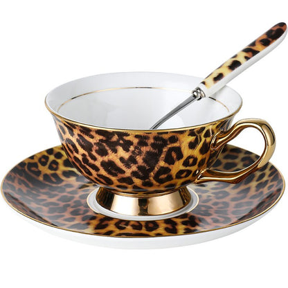 Vintage Feline Leopard Print Bone China Coffee Cup Set