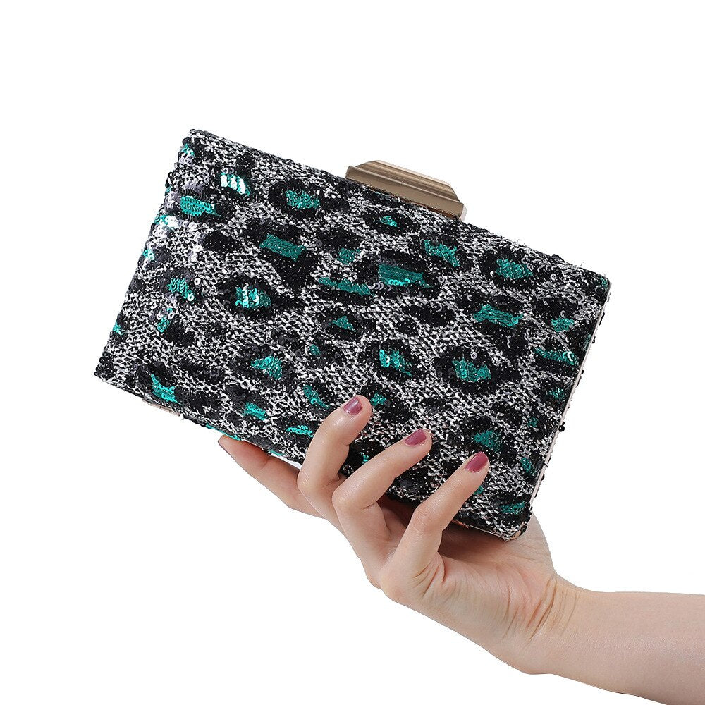 Sequined Leopard Clutch