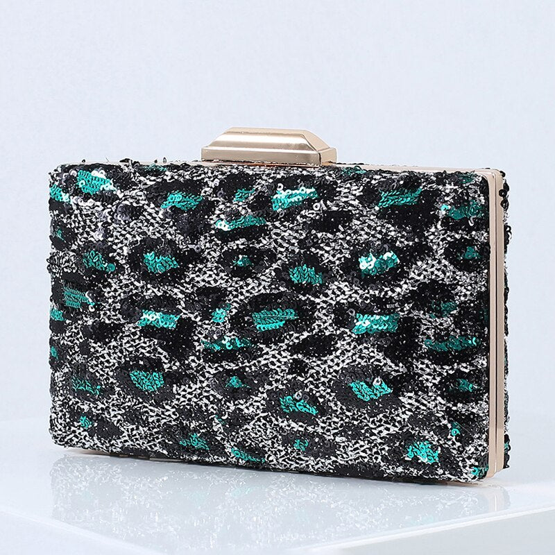 Sequined Leopard Clutch