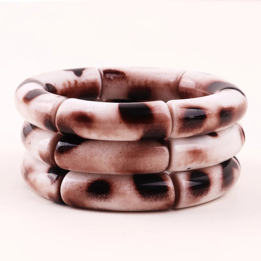 New Bohemian Leopard Bamboo Bracelets For Women Vintage Resin Stretch Beads Bracelet Bangles Female Charm Fashion Jewelry Gift