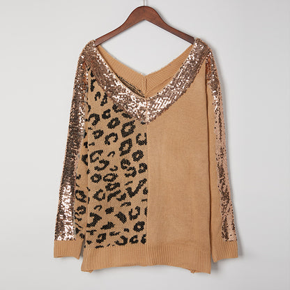 Wild Glam Two Toned Leopard Print Sequined Sweater