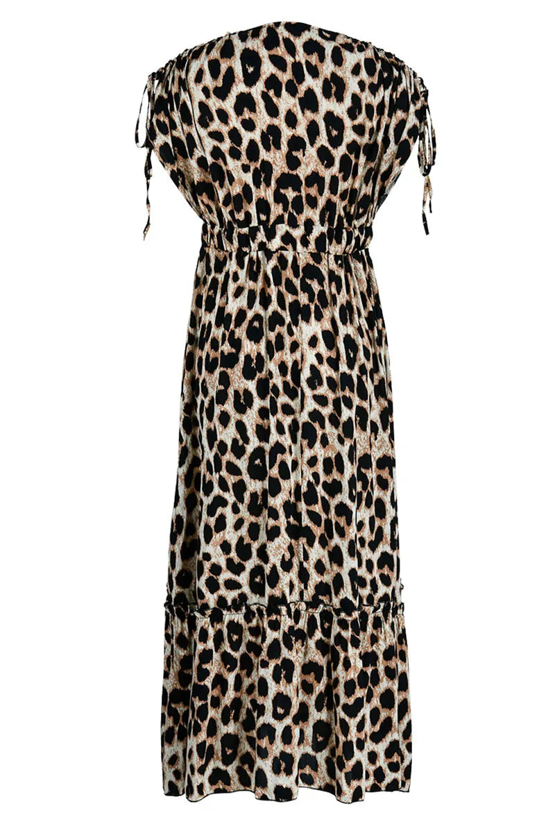 The Chloe Deep V Neck Leopard Print Maxi Dress