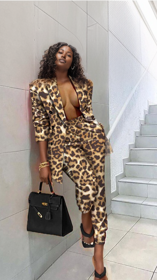 She's Roars with Style Leopard Print Blazer and Cropped Pants