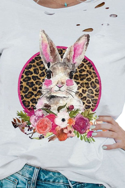 Blushing Easter Bunny Graphic Distressed Tee Shirt