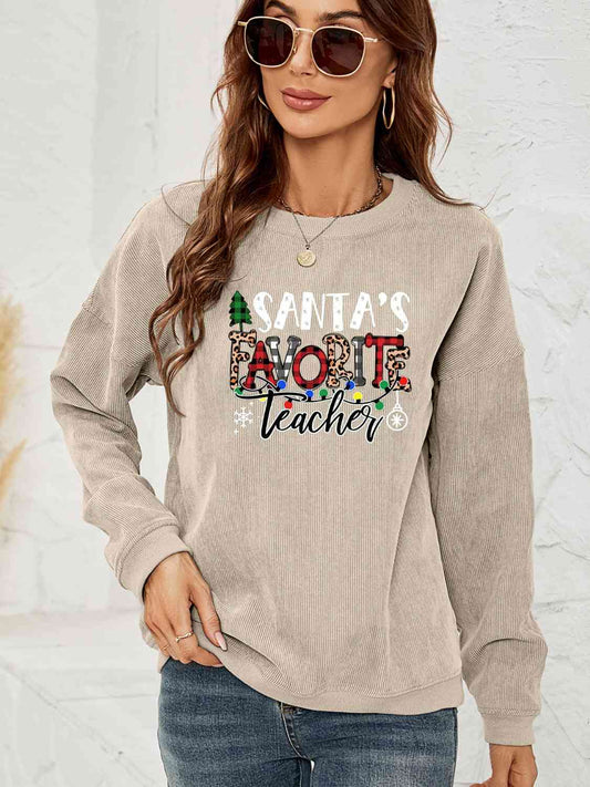 SANTA'S FAVORITE TEACHER Graphic Sweatshirt