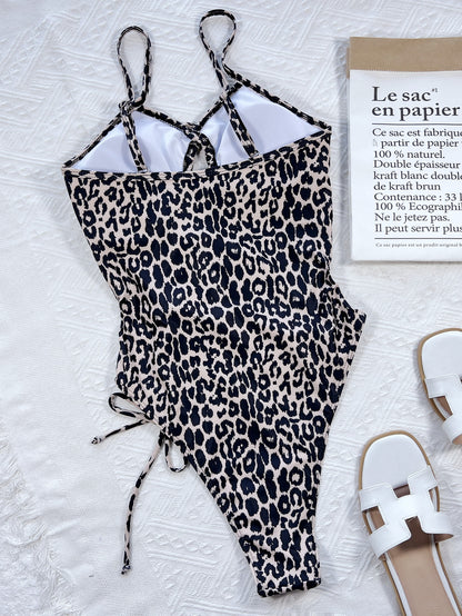 Cutout Tie One-Piece Swimsuit - Safari Print Temptation