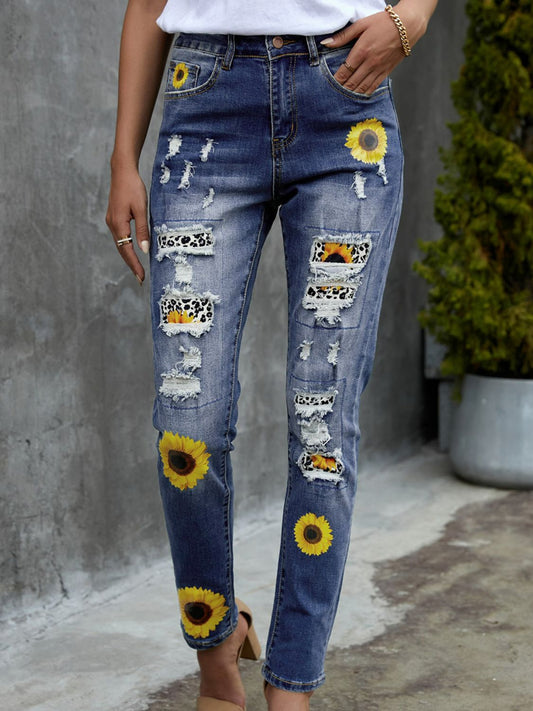 Wildflower Distressed High Waist Jeans