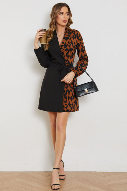 Safari Chic Belted Shawl Collar Dress