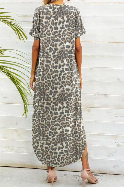 Whimsical Curved Hem V-Neck Dress - Printed Delight