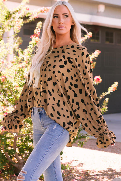 Whimsical Flounce Sleeve V-Neck Blouse