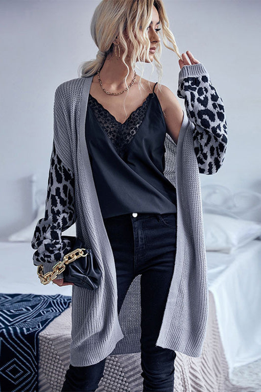 Open Front Cardigan - Wild Sleeves Waffle Knit