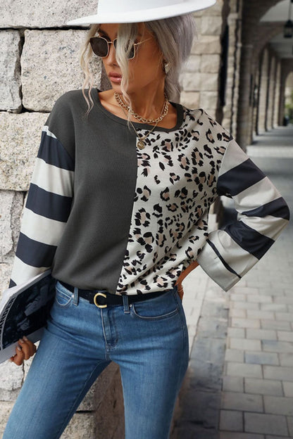 Safari Chic Round Neck Long Sleeve Tee