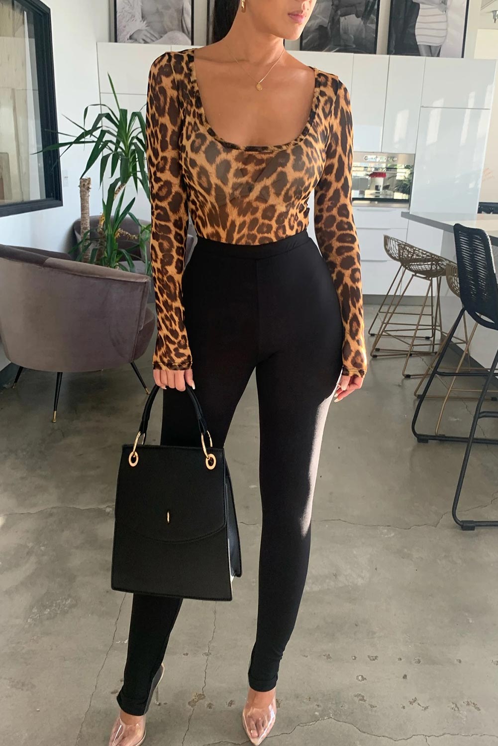 Fierce Feline Mesh Bodysuit - Scoop Neck Cheetah Sensation