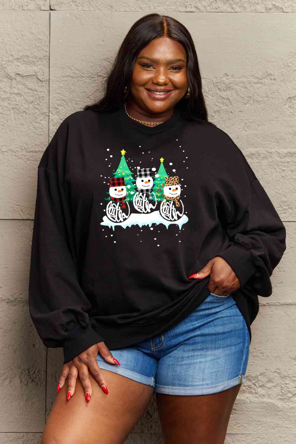 Let It Snow Full Size Graphic Round Neck Sweatshirt