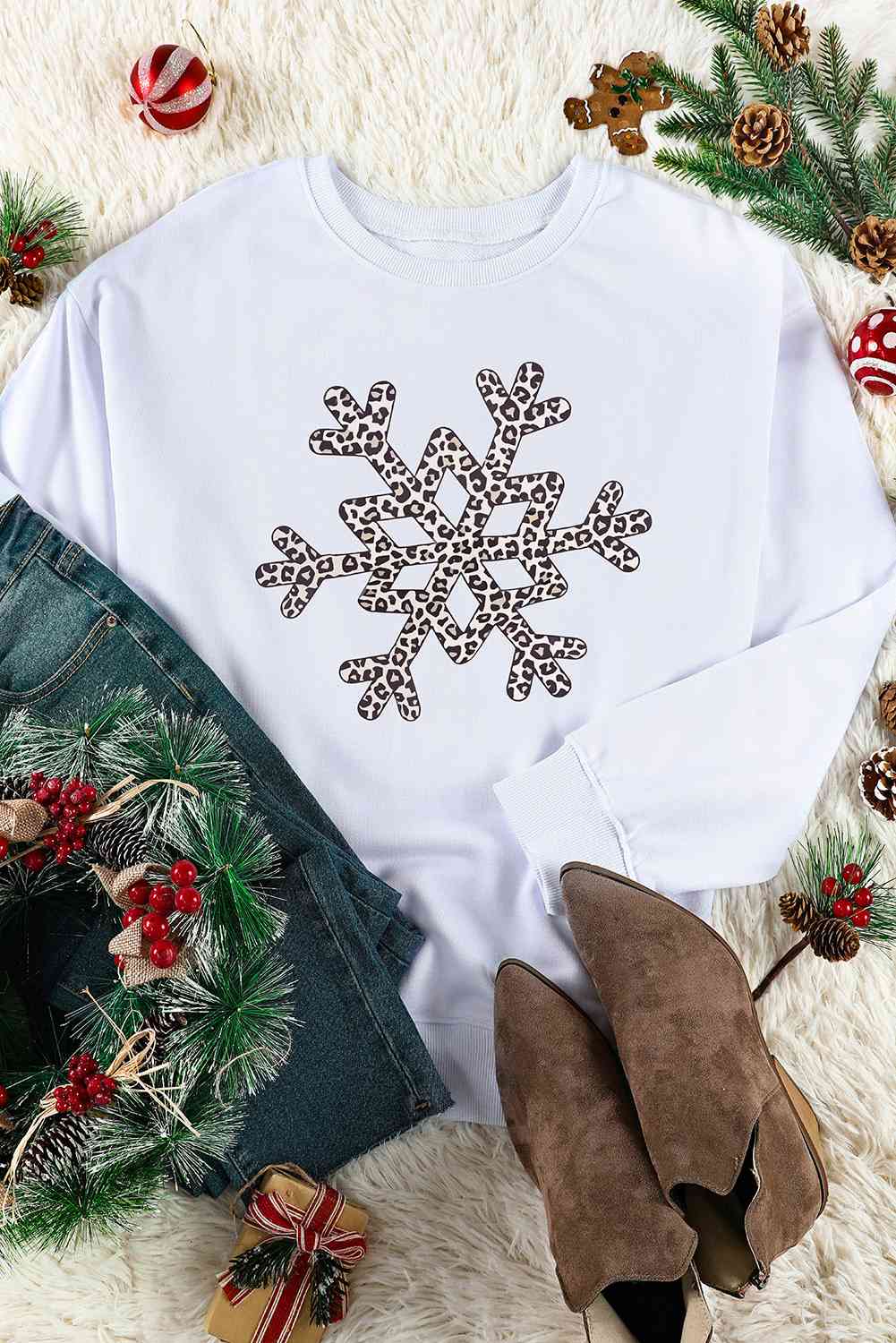 Snowflake Graphic Dropped Shoulder Sweatshirt