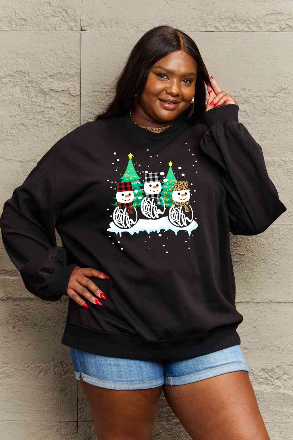 Let It Snow Full Size Graphic Round Neck Sweatshirt