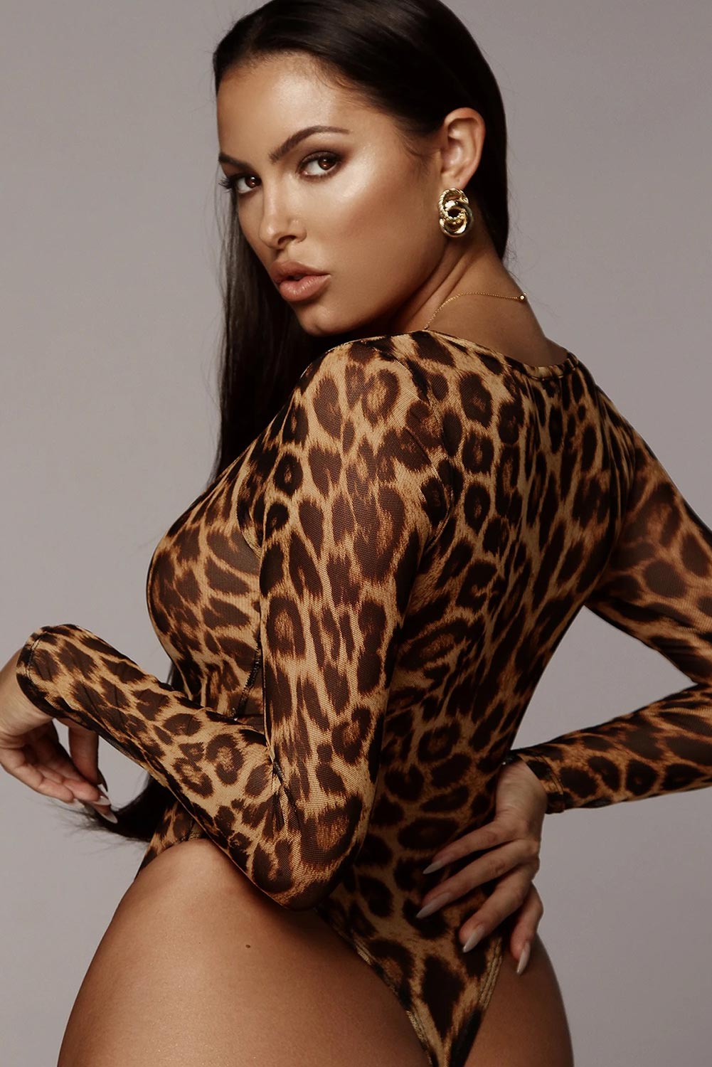 Fierce Feline Mesh Bodysuit - Scoop Neck Cheetah Sensation