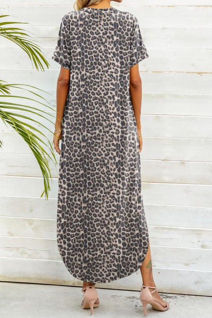 Whimsical Curved Hem V-Neck Dress - Printed Delight