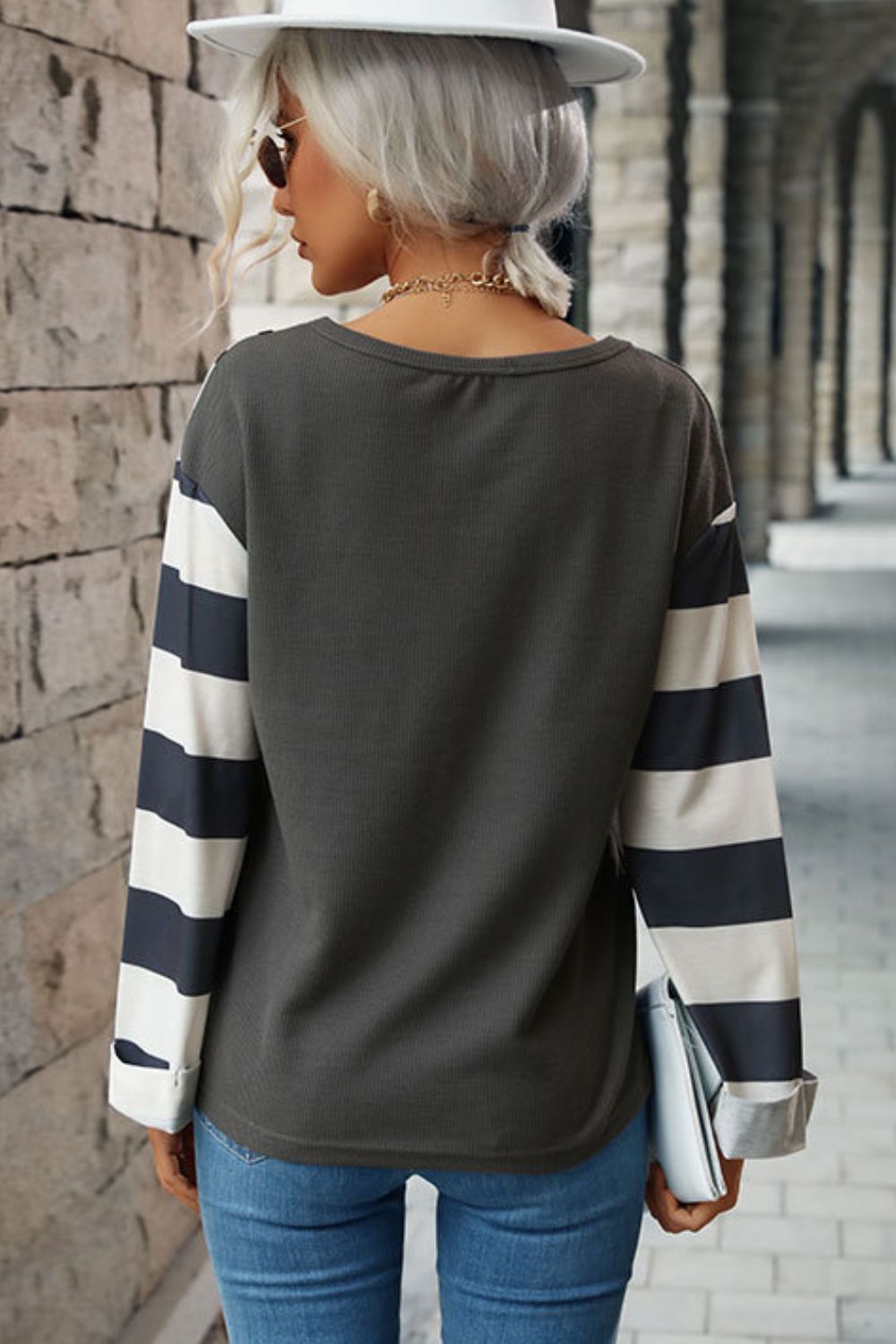 Safari Chic Round Neck Long Sleeve Tee