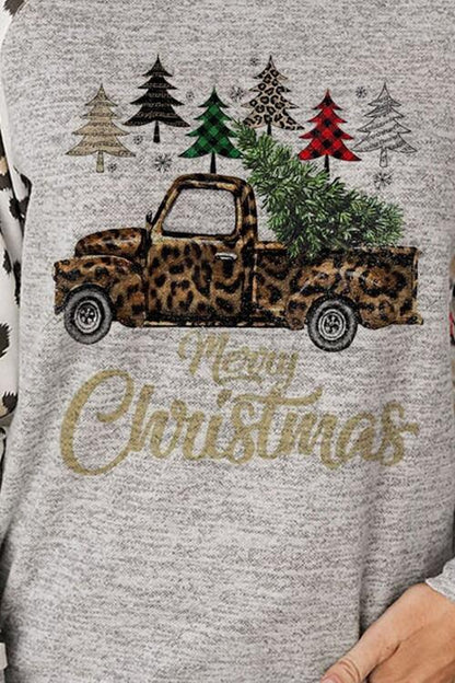 Leopard Christmas Pick-up Truck Long Sleeve T-Shirt