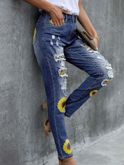 Wildflower Distressed High Waist Jeans