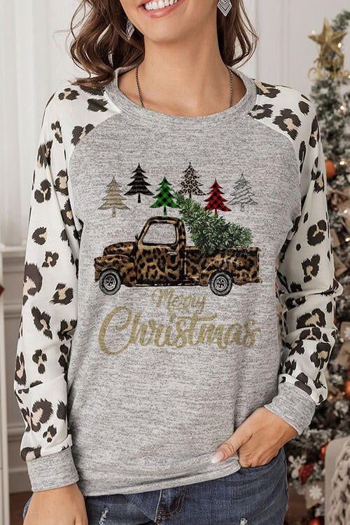 Leopard Christmas Pick-up Truck Long Sleeve T-Shirt