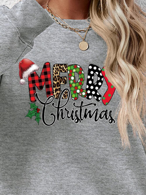 MERRY CHRISTMAS Round Neck Dropped Shoulder Sweatshirt