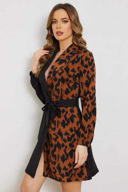 Safari Chic Belted Shawl Collar Dress