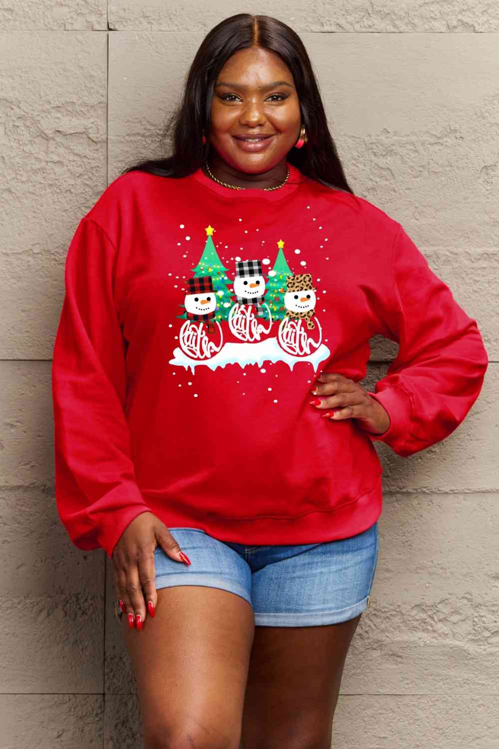 Let It Snow Full Size Graphic Round Neck Sweatshirt